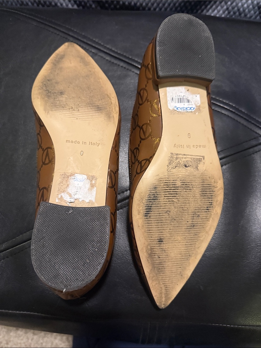 Valentino Tan Leather Pointed-Toe Logo Pumps with Gold Accents - Picture 4 of 4